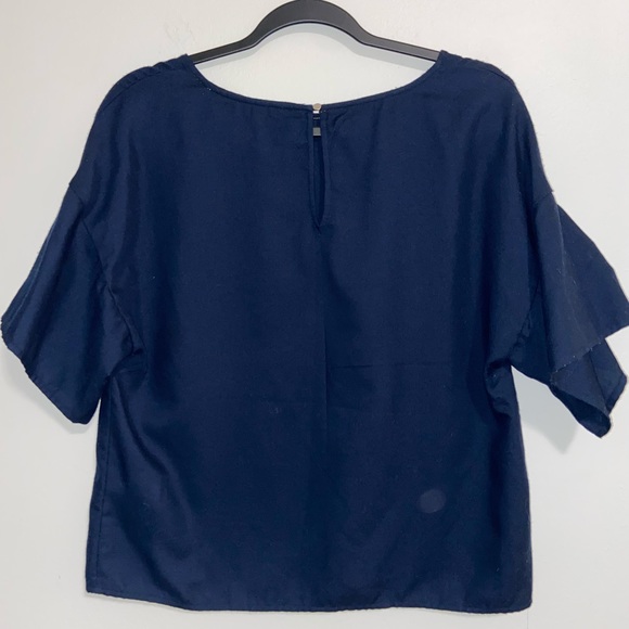 Adorable Bow Sleeve Navy Blue Blouse Top Size Small - Picture 3 of 4